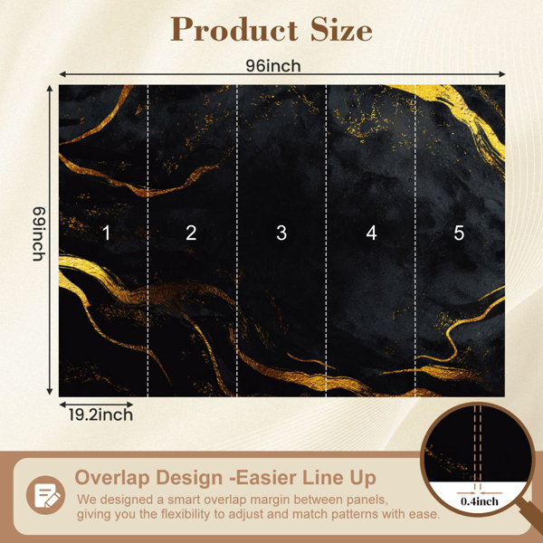 Red Barrel Studio Peel and Stick Wallpaper black golden marble smudge ...