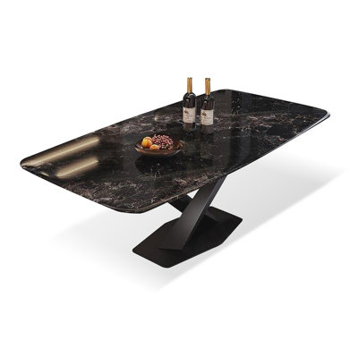 Black Rectangular Sintered Stone tabletop + Stainless Steel Dining Table