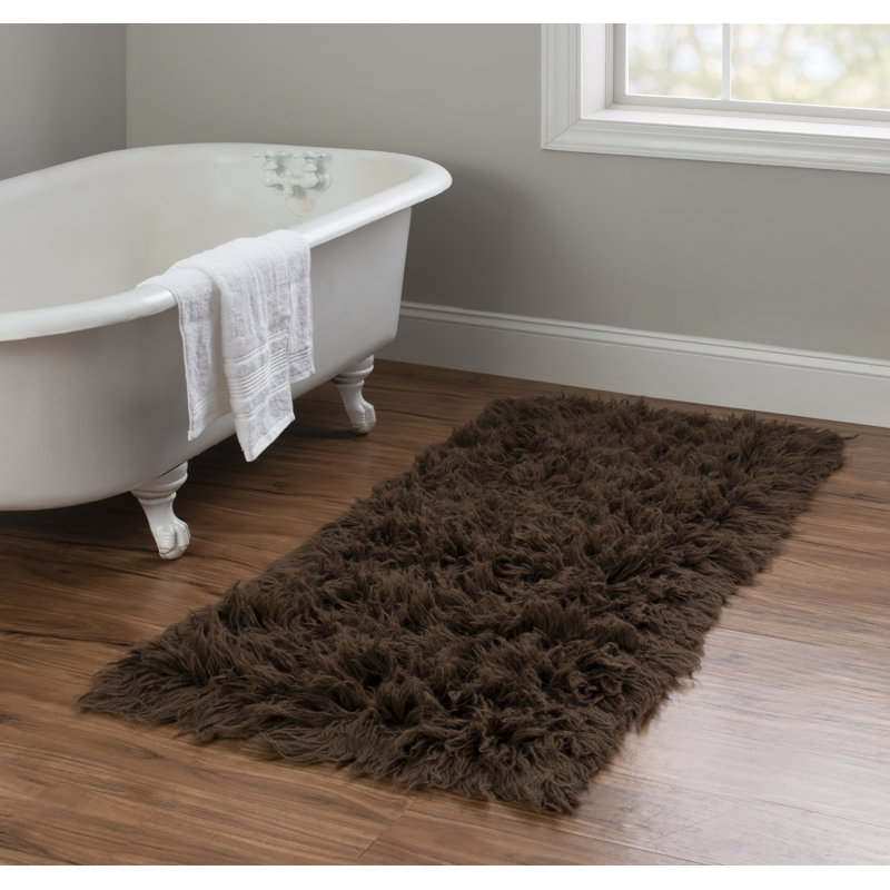 Alamin Handmade Flokati Wool Dark Brown Area Rug, Rectangle 2'4" x 4'3"