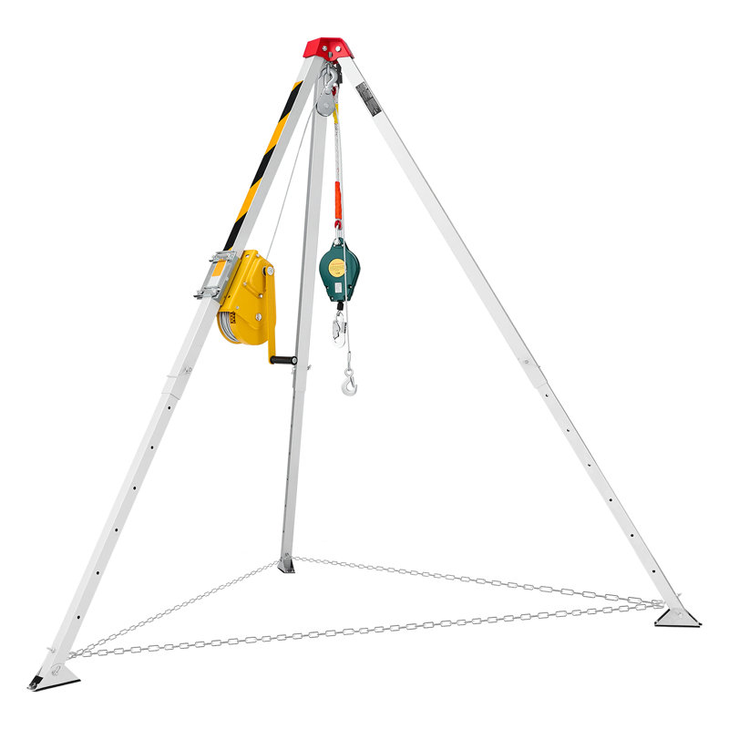 Ensemble de trépied pour espace confiné, treuil de levage pour trépied de secours robuste, treuil 2600 lb, pieds réglables de 4,76 pi, ensemble de câble portatif de 98,5 pi, protection contre les chutes de 32,8 pi, hauteur de travail de 5,25 à 8,04 pi
