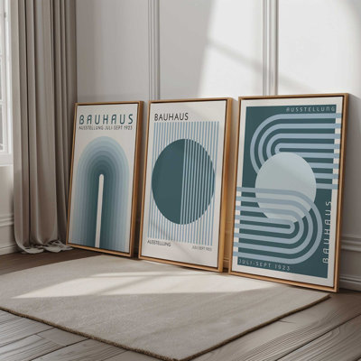 Blue Bauhaus Trio, Set of 3 Prints