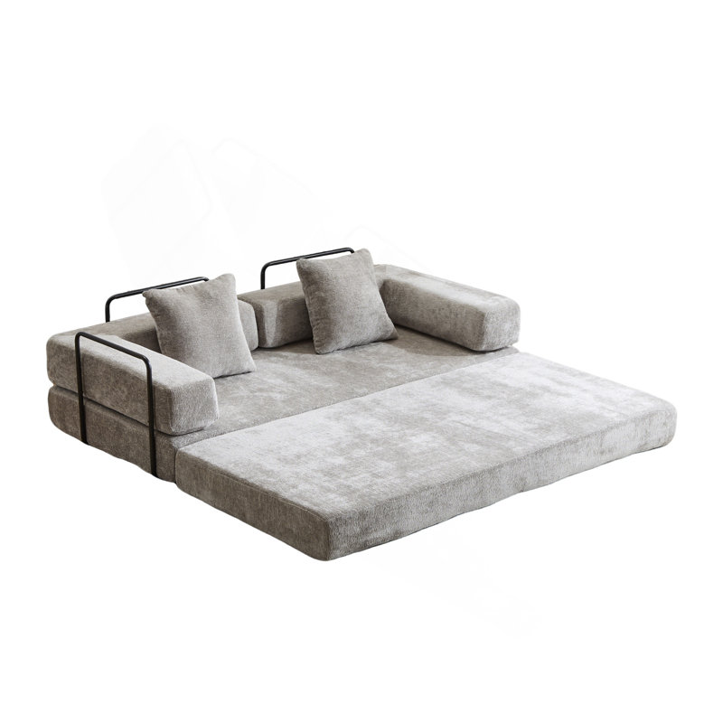 Canapé de plancher, canapé à compression, canapé-lit de plancher convertible - avec accoudoir de soutien dorsal, canapé-lit futon confortable, tissu en chenille, pour la chambre du salon (GRIS CLAIR)