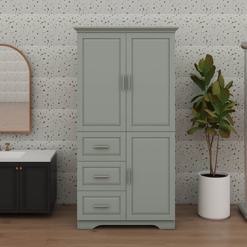 Armoire de rangement haute et spacieuse avec tiroirs et portes, Gris
