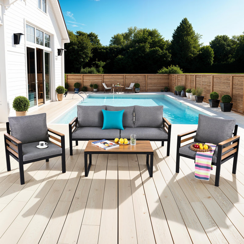 4 - Piece Patio Conversation Set With Cushions, Gray