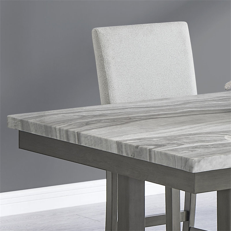Selena 60" Rectangular  Faux Marble Counter Height Table With Storage Shelf &  Wood Legs (Table Only), 37"H x 36"L x 60"W