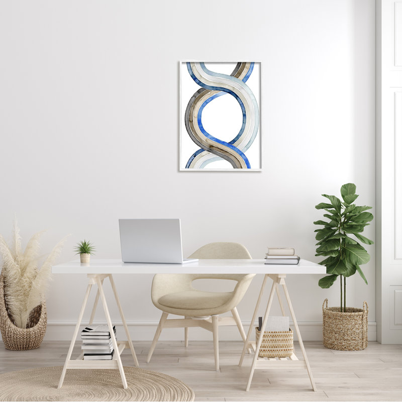 «Abstract Line Braid», motif d'aquarelle bleue par Grace Popp - impression, Giclée encadrée blanc bord de mer