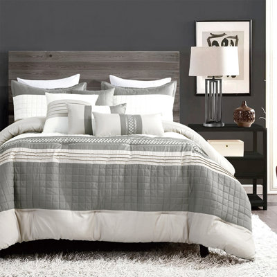 Ensemble d'édredon en microfibre gris / blanc 7 pièces 