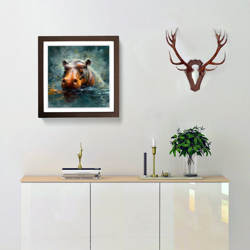 Hippo Impressionism No.1 - Framed Print, Walnut