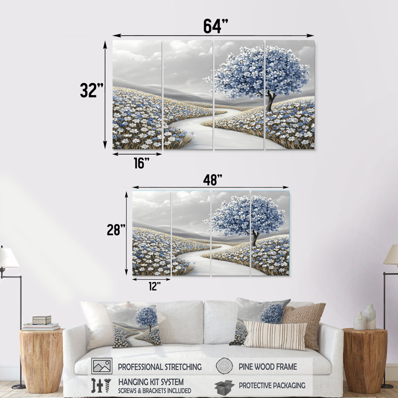 "Countryside Floral Blooms I" - ensemble d'art sur toile, H 32 po x l 64 po