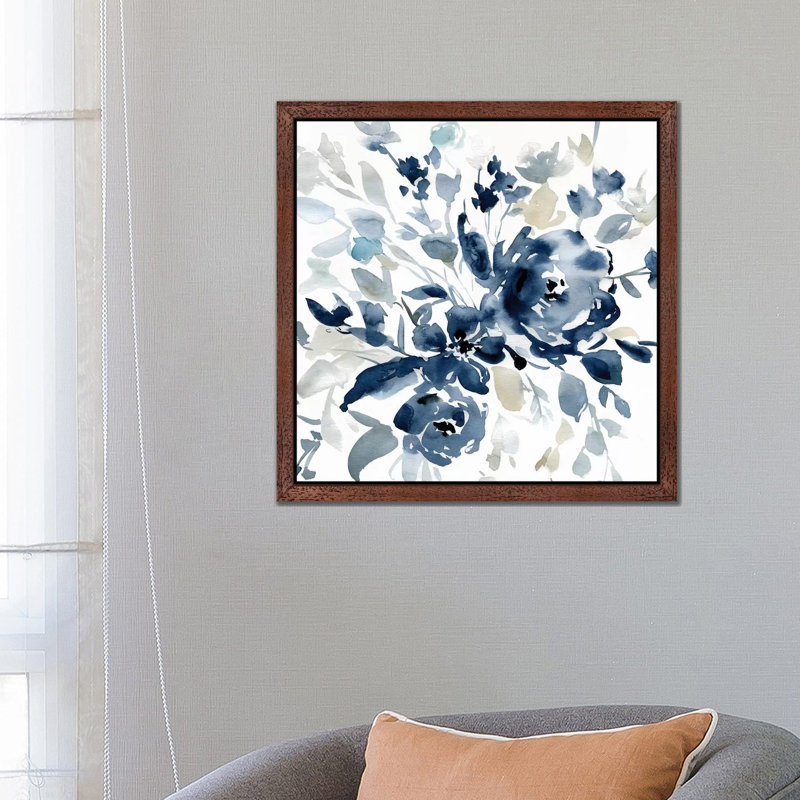 Indigo Garden I by Carol Robinson - Print on Canvas, 66.04 cm H x 66.04 cm W, Brown Framed