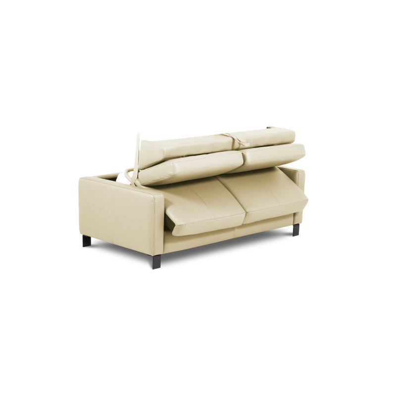 Najmul Genuine Leather Foldable Sofabed with Mattress, Beige