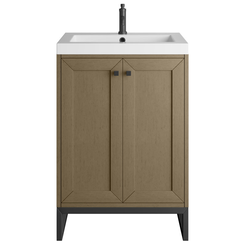 Meuble-lavabo simple l 23,6 po Chianti, Noir mat, Noyer murmure