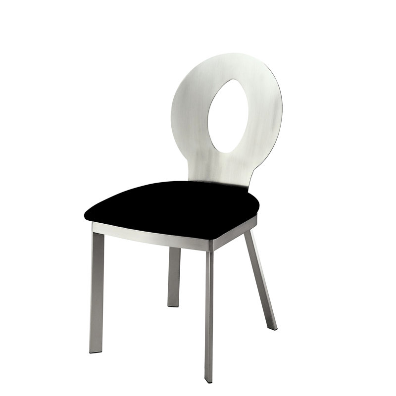 Chaises de salle à manger en métal, argent, siège en microfibre noire, dossier ovale, structure 2 2 pièces, style dossier