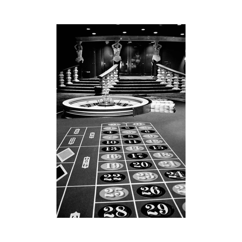1960s Casino Viewed Form End Of Roulette Table Opposite Of Wheel Looking Toward Statues Of Female Showgirls - Wrapped Canvas Print