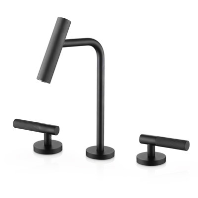 Solid Brass Matte Black Widespread Bathroom Sink Faucet With Two Lever Handles