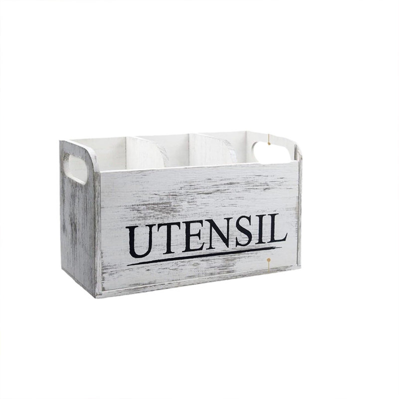 Support à ustensiles de cuisine rectangulaire pour comptoir 3 compartiments blanc