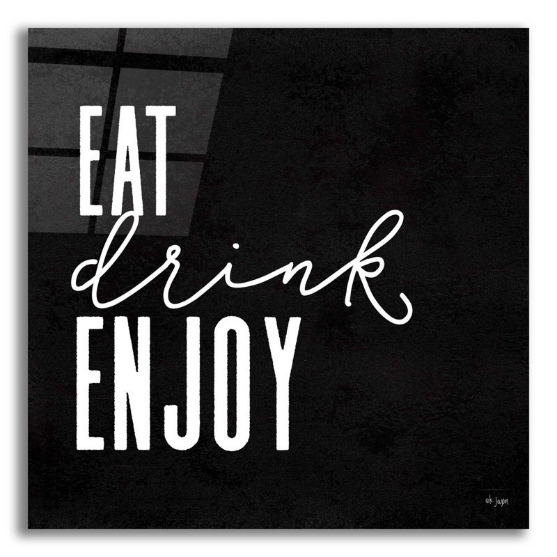 «Eat, Drink, Enjoy», art textuel sans cadre, H 12 po x l 12 po x P 0,13 po