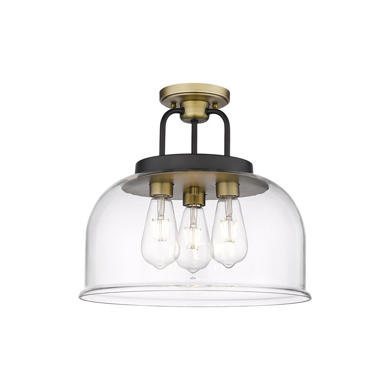 Makenzly Glass Semi Flush Mount, Black/Brushed Brass, Clear