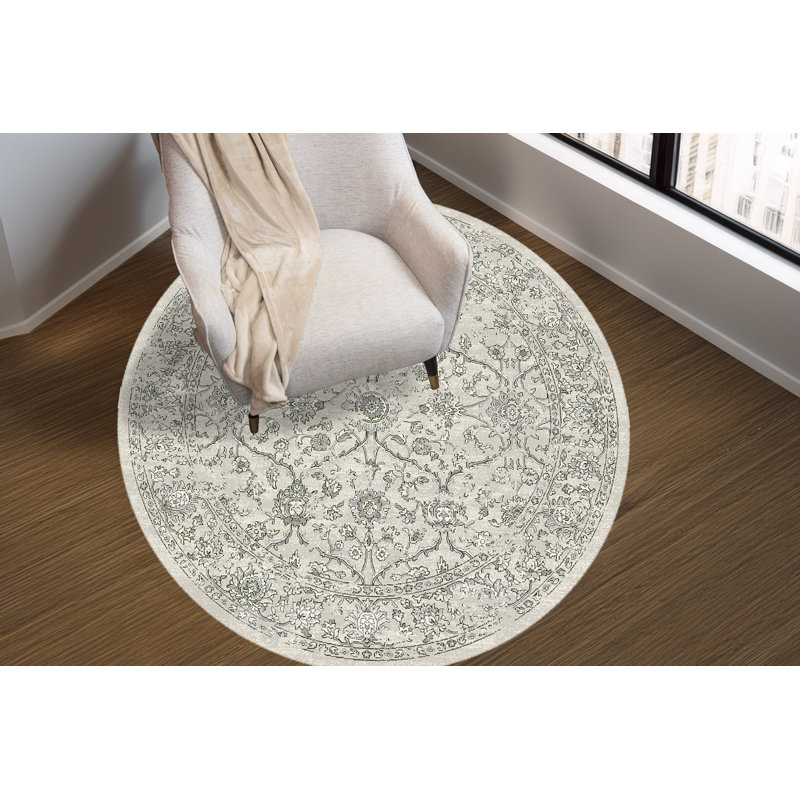 Tapis oriental argenté / gris Attell, Rond 7 pi 10 po