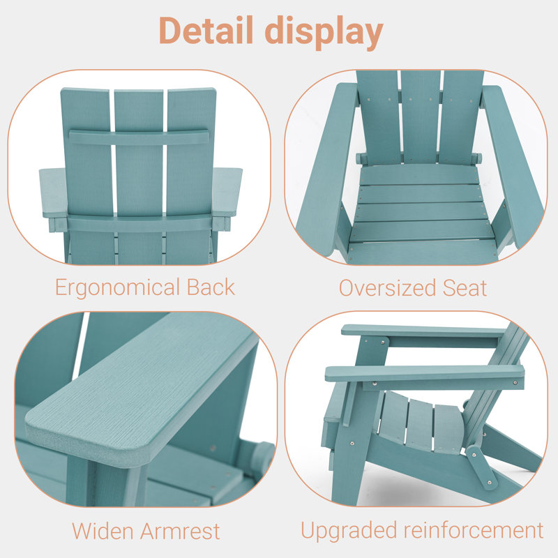 Chaise Adirondack pliante en plastique / résine, Bleu lac