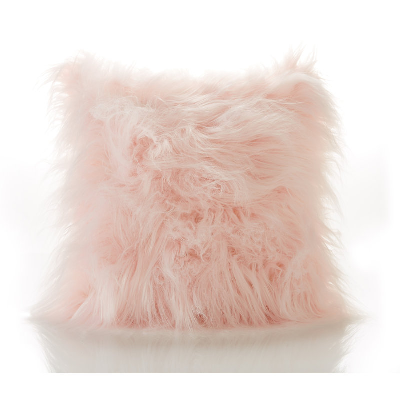 Jebediah Faux Mohair Cushion with Filler Pad, Pink