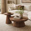 Ensemble de tables basses et de table d'appoint 2 pièces à piédestal rond, tables d'appoint de salon moderne en placage de bois de style campagnard