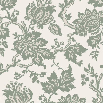 Martha Stewart Jacobean Antique Green Wallpaper