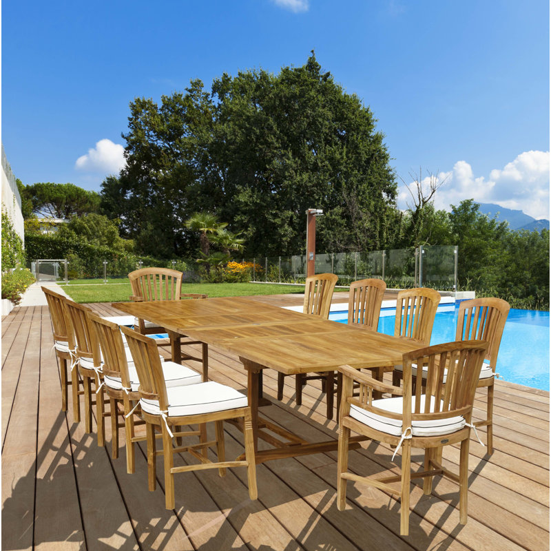 10 - Person A-Grade Teak Wood Patio Dining Set with Extendable Rectangular Table, Cushions Included