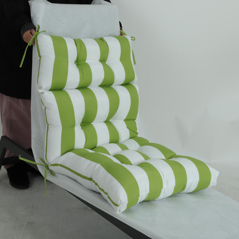 2-Piece High Back Patio Chair Cushion with Tufted Design (Cushion Only), Green Striped