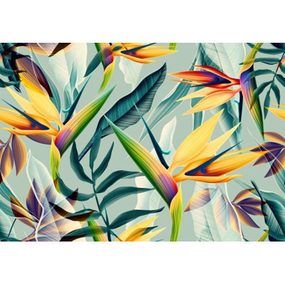 Tropical Bird Of Paradise Flowers Jungle Leaves Exotic Botanical Wall Mural