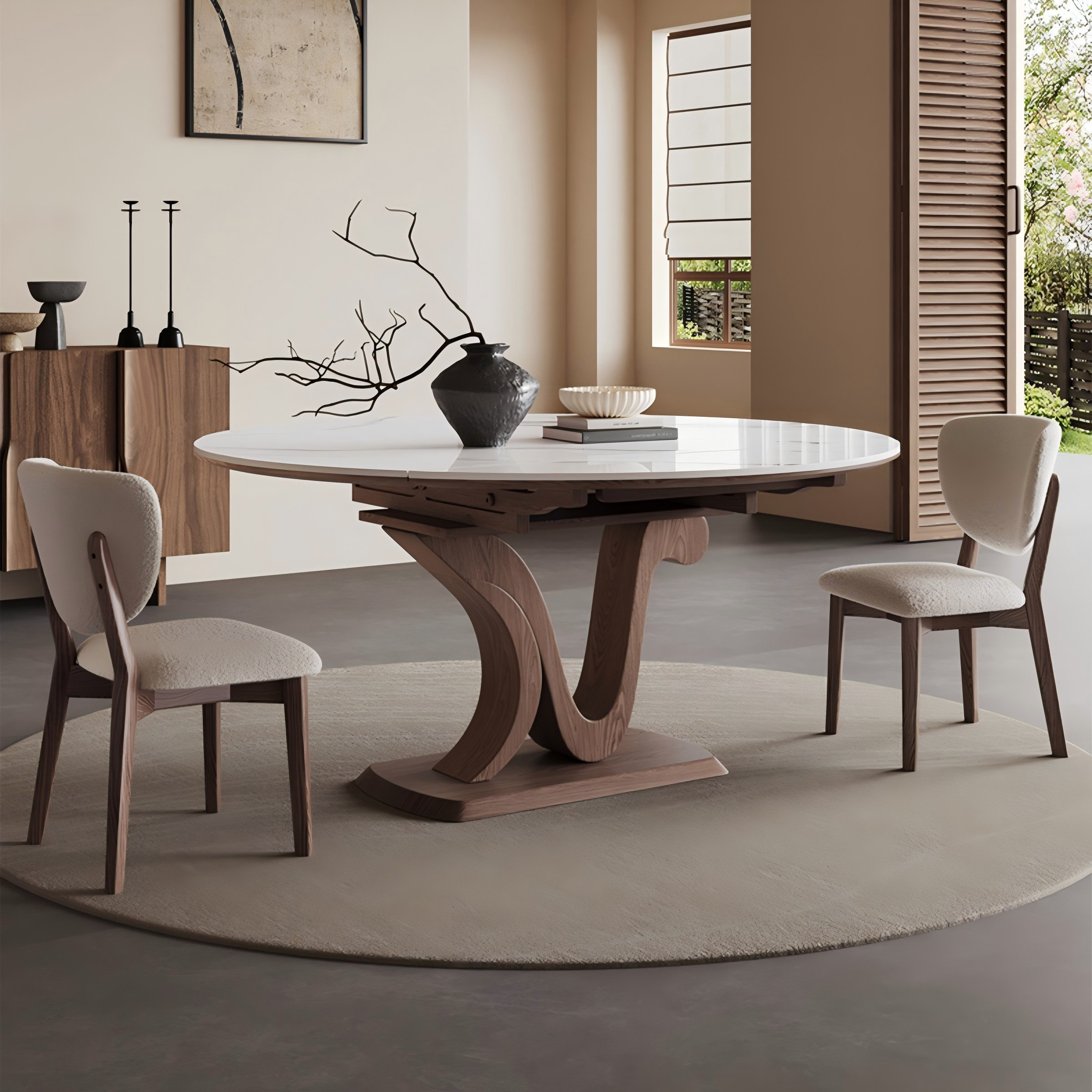 Coxambrey Sintered Stone Solid Wood Ash white and brown Dining Table