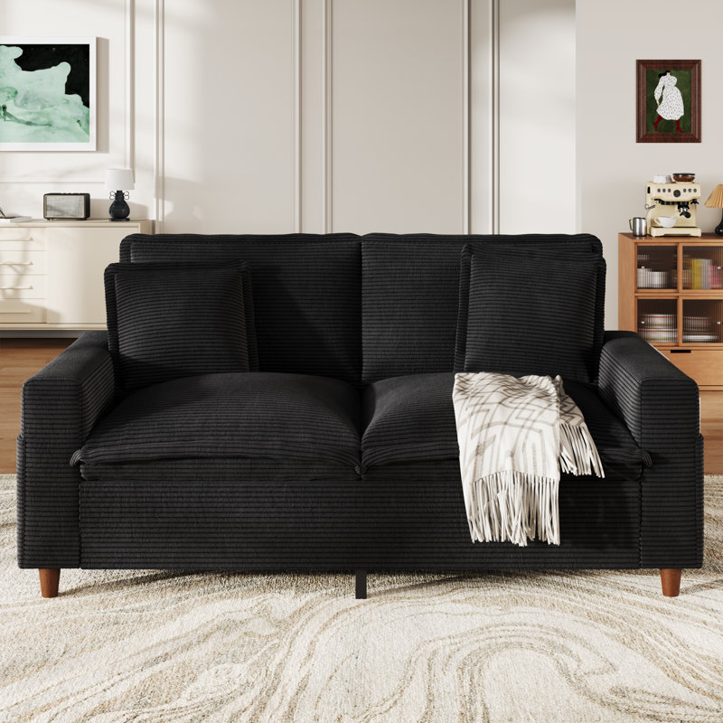 Upholstered 59.1 " Sofa, Corduroy Black