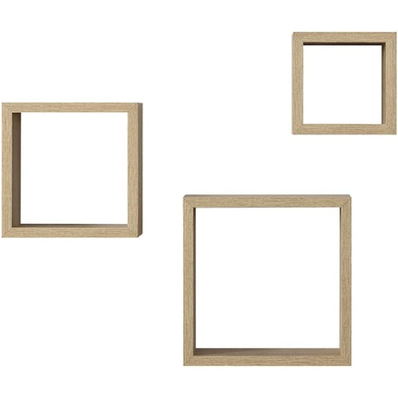 Chaisty 3 Piece Square Floating Shelf, Oak