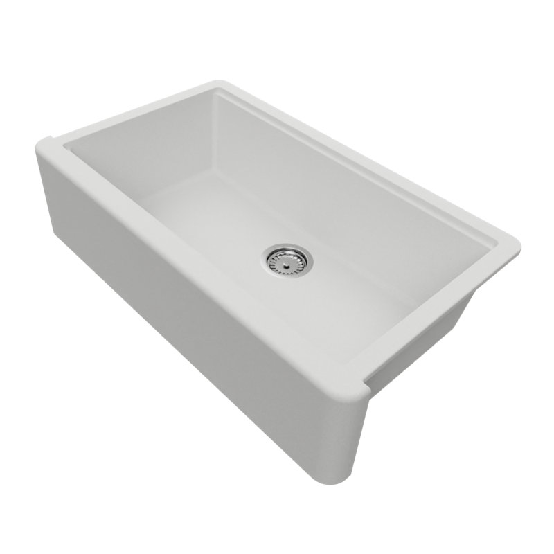 Titan Self-Trimming Farmhouse/Apron Kitchen Sink with Accessories, Pearl/White, 33" L x 20" W x 9.6" H