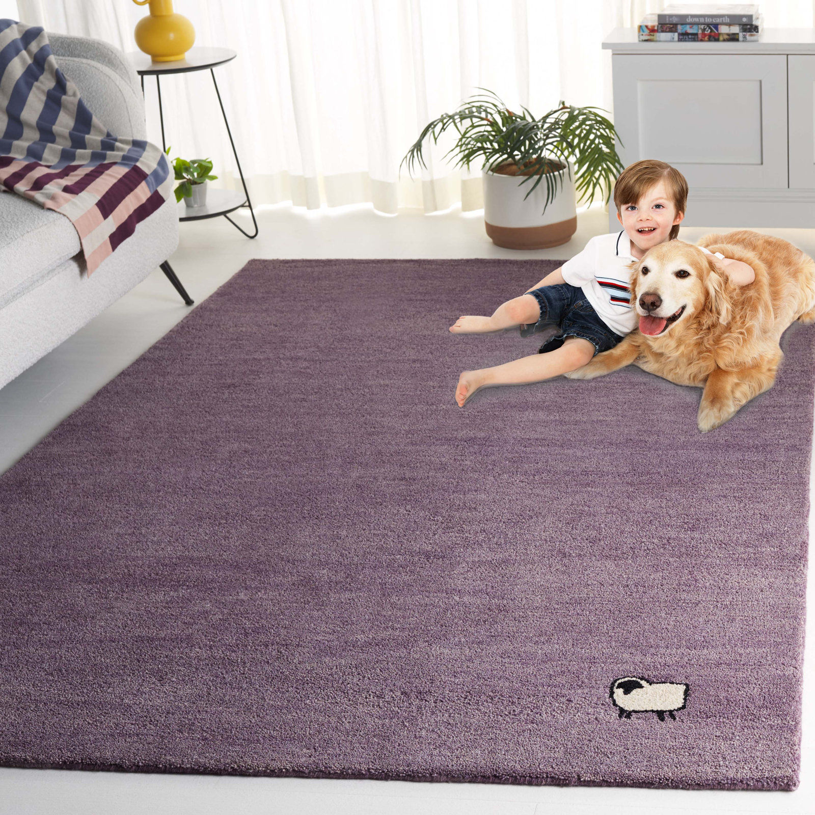 Roxy Purple Hand-Woven Wool Rug, Rectangle 6' x 9'