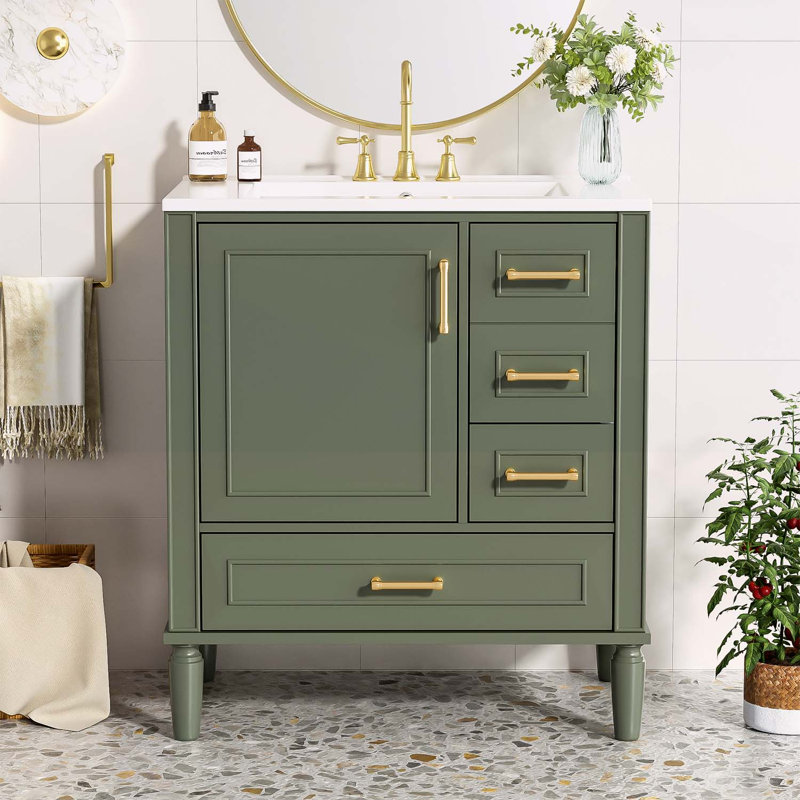 Meuble-lavabo moderne avec plusieurs options de rangement et un design fonctionnel, Vert olive