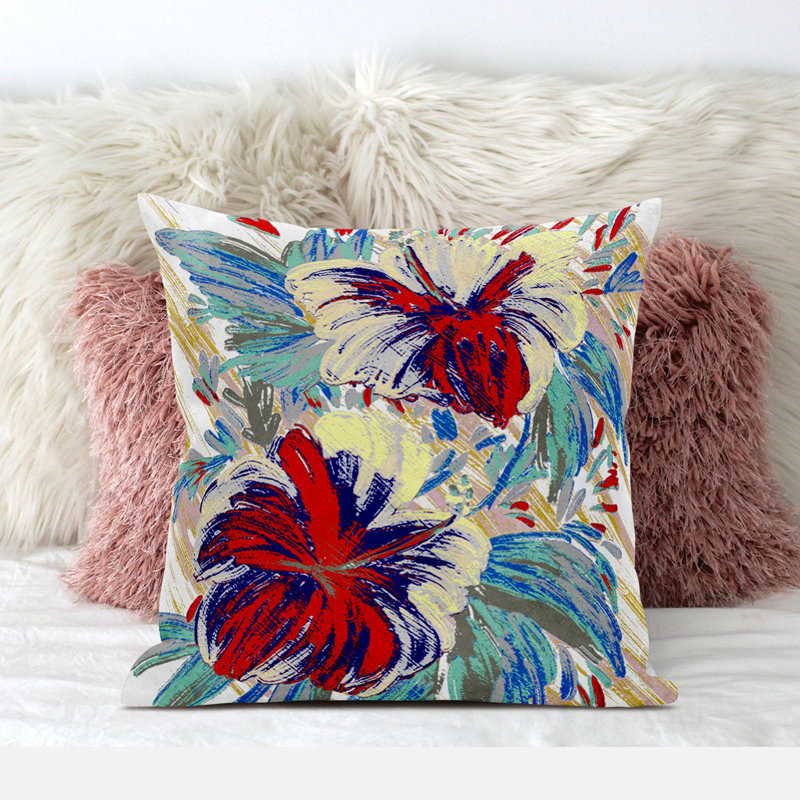 Housse et insert de coussin décoratif en polyester, L 20 po x H 20 po, Blanc / Bleu / Rouge