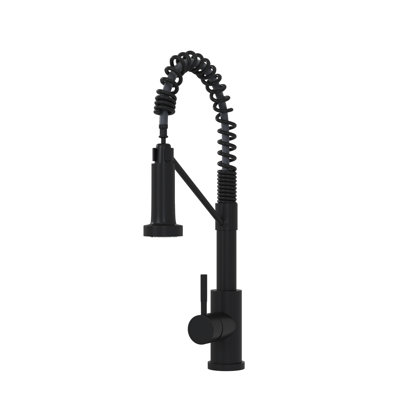 Robinet de cuisine à poignée simple 19 po en noir mat - Acier inoxydable 304 pour une poignée de style moderne, Amélioration de la salle de bain