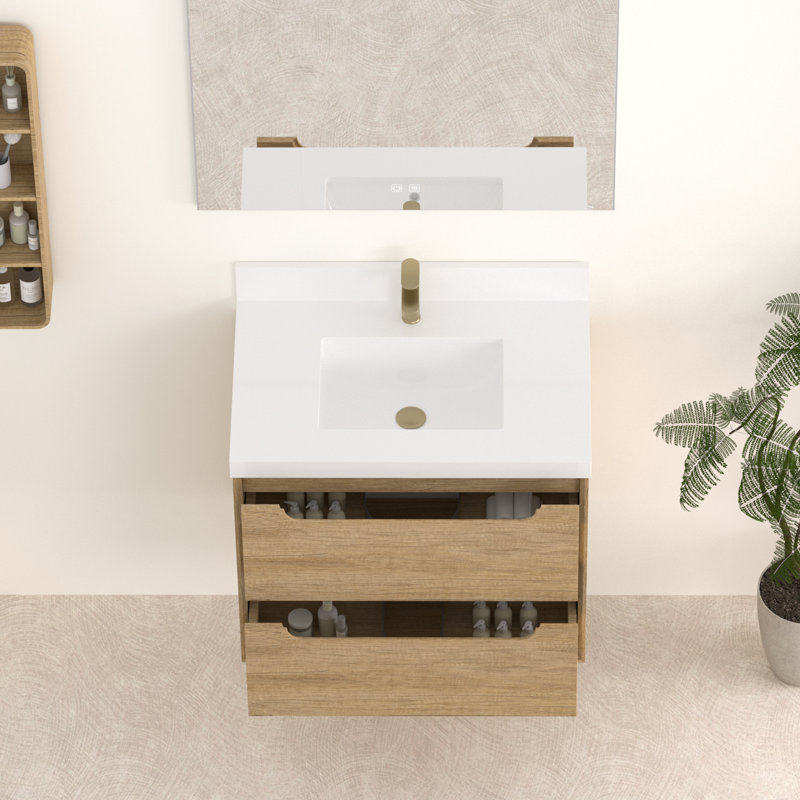 Meuble-lavabo mural simple 30 po avec comptoir en quartz et dosseret
