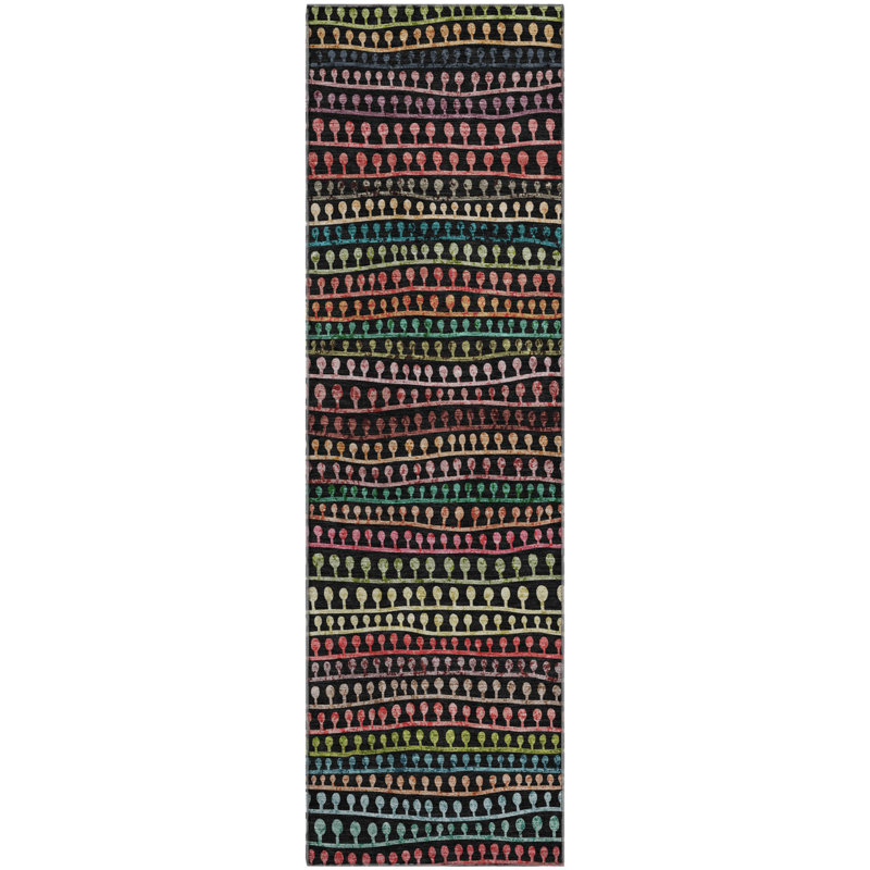 Premium Machine Washable Prisco Black Rug, Runner 2'3" x 7'6"