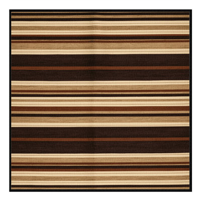 Washable Sand Dark Brown Striped Area Rug