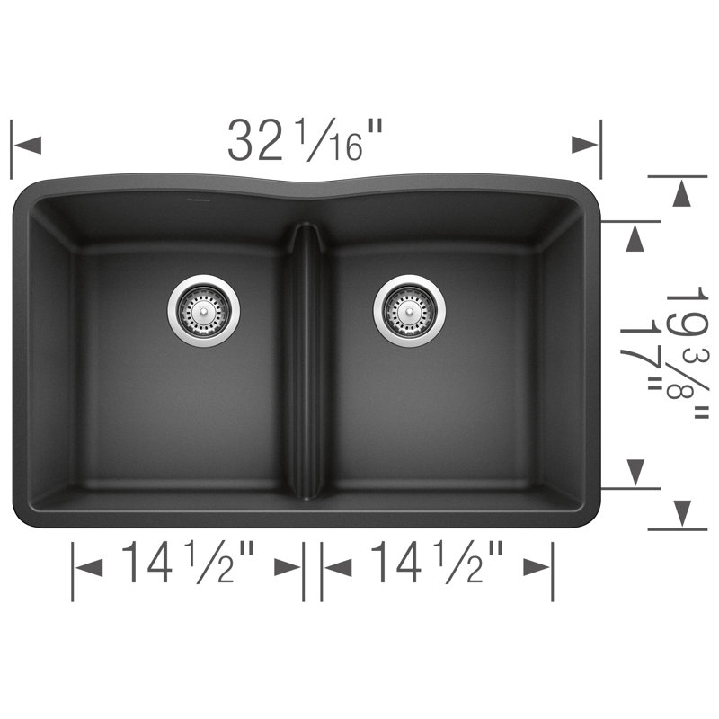Diamond SILGRANIT 32" 50/50 Double Bowl Undermount Kitchen Sink with Low Divide, Anthracite