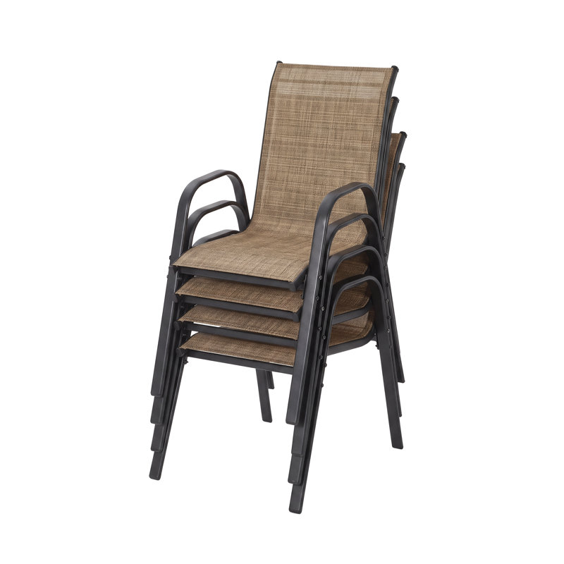 Ensemble de chaises de patio 4/6, chaises de salle à manger d'extérieur empilables et respirantes, Brun clair, 4 pièces
