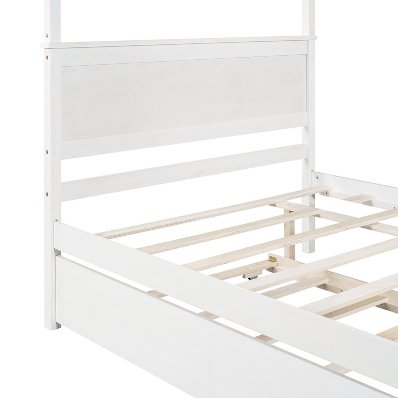 Lit à baldaquin en bois avec lit gigogne, Blanc