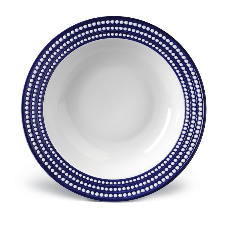 Perlée Rimmed Serving Bowl, White/Blue