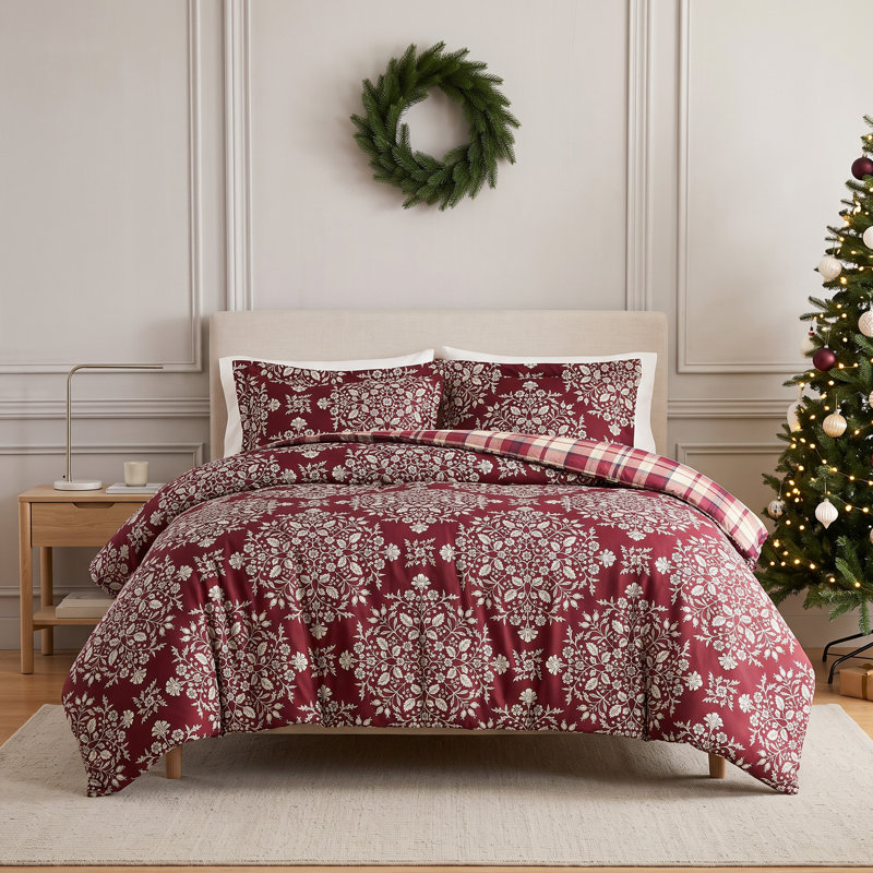 Southshore Fine Linens Christmas Carol Reversible Duvet Cover Set, 100 GSM Brushed Microfiber Holiday Bedding, 1 Duvet Cover and 2 Pillow Shams, Full / Queen
