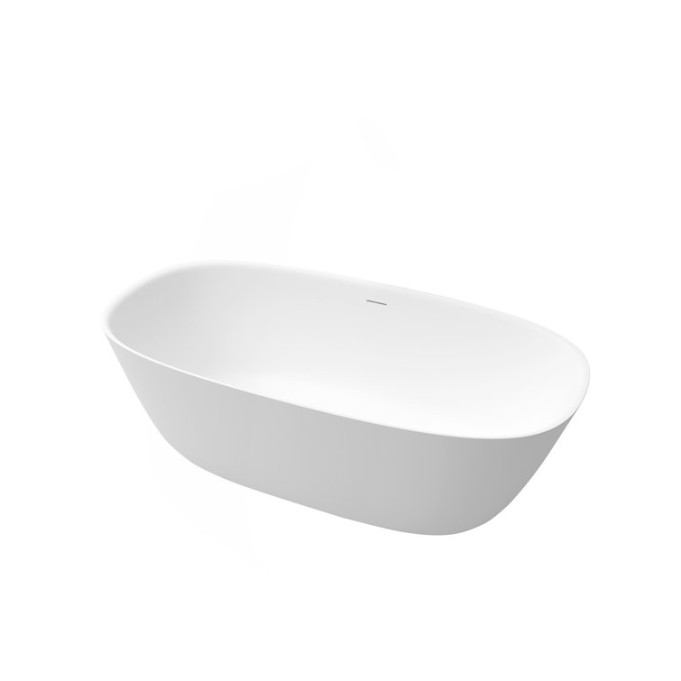 55 Inch Freestanding Solid Surface Soaking Bathtub Matte White 25S23A-14PS
