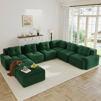 Canapé modulaire surdimensionné en velours côtelé 151 po avec 2 repose-pieds 151 po