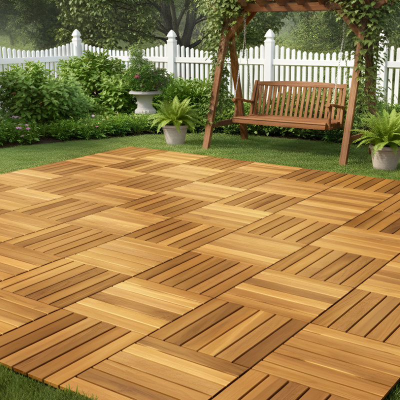 Ensemble de 27 tuiles de terrasse Tranquillo - motif rayé - doré, Doré, 27
