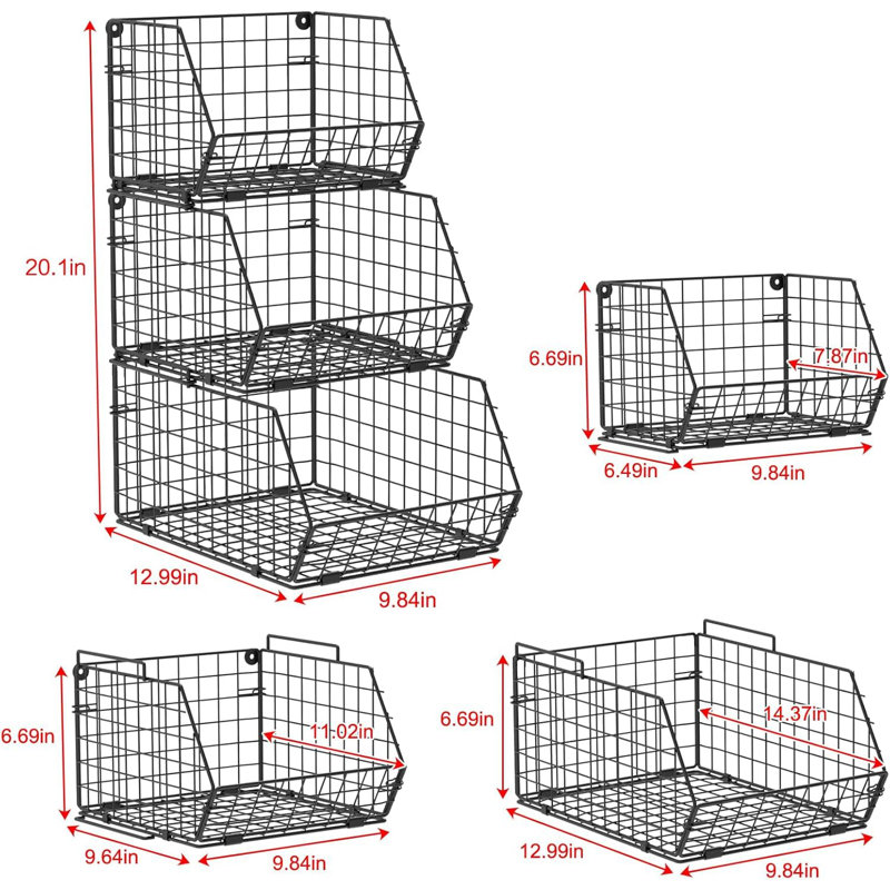 Paniers grillagés empilables à 3 niveaux pour l'organisation et le rangement du garde-manger, panier de comptoir de cuisine pour le rangement des pommes de terre et des oignons